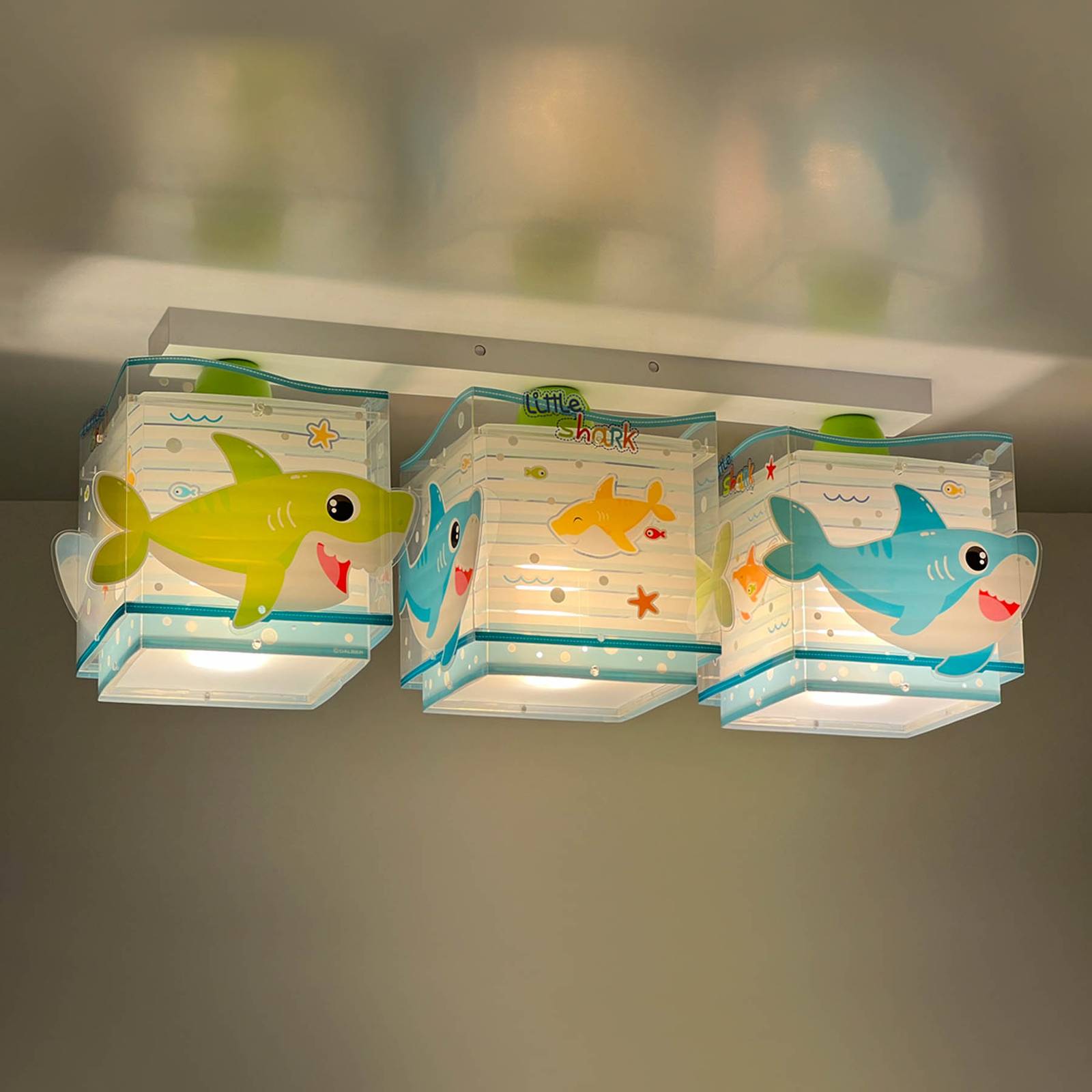 foto del prodotto dalber little shark plafoniera motivo mare 3 luce