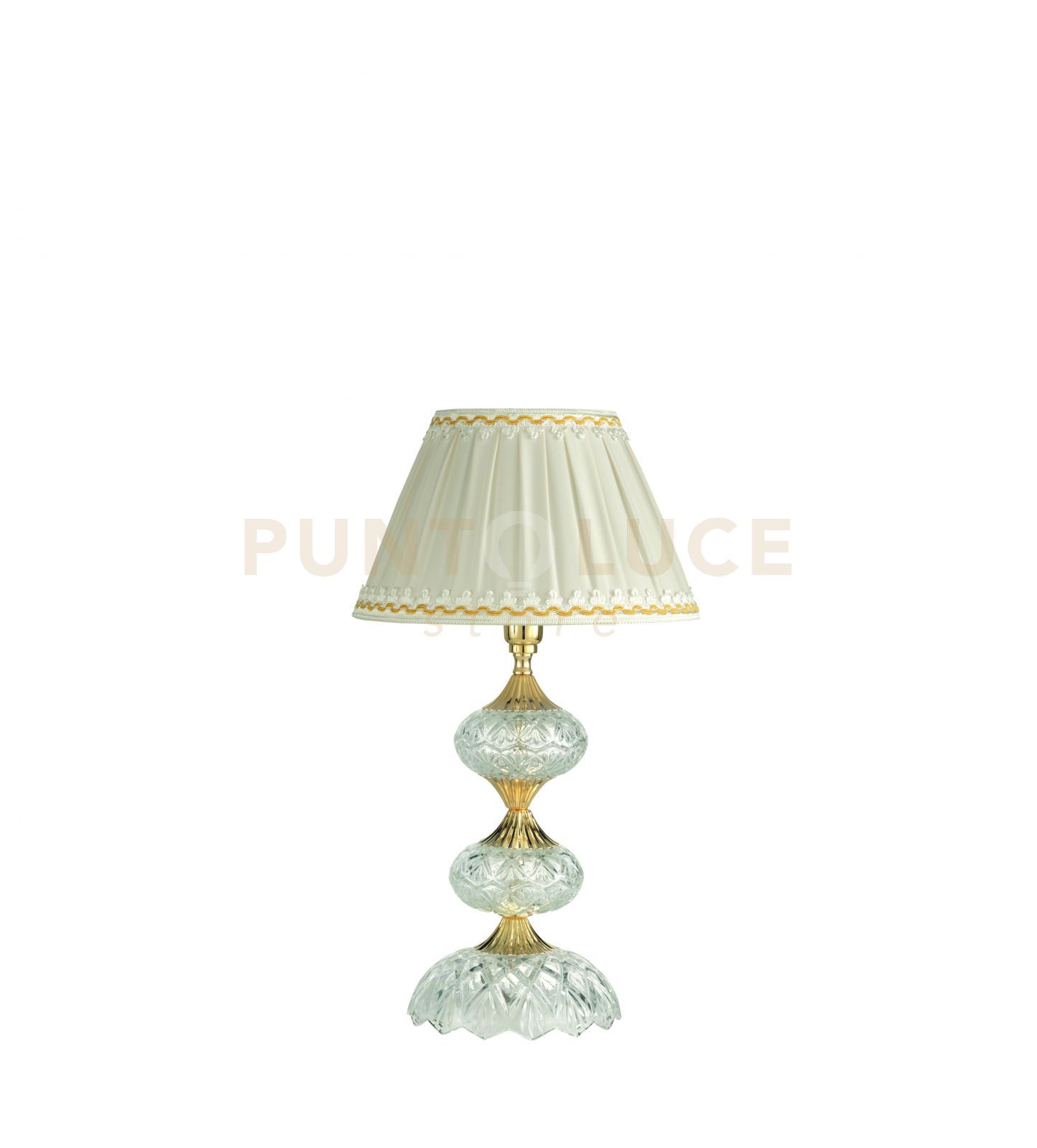 foto del prodotto dallas lume piccolo oro e cristallo con paralume d.25cm 1 luce attacco e14