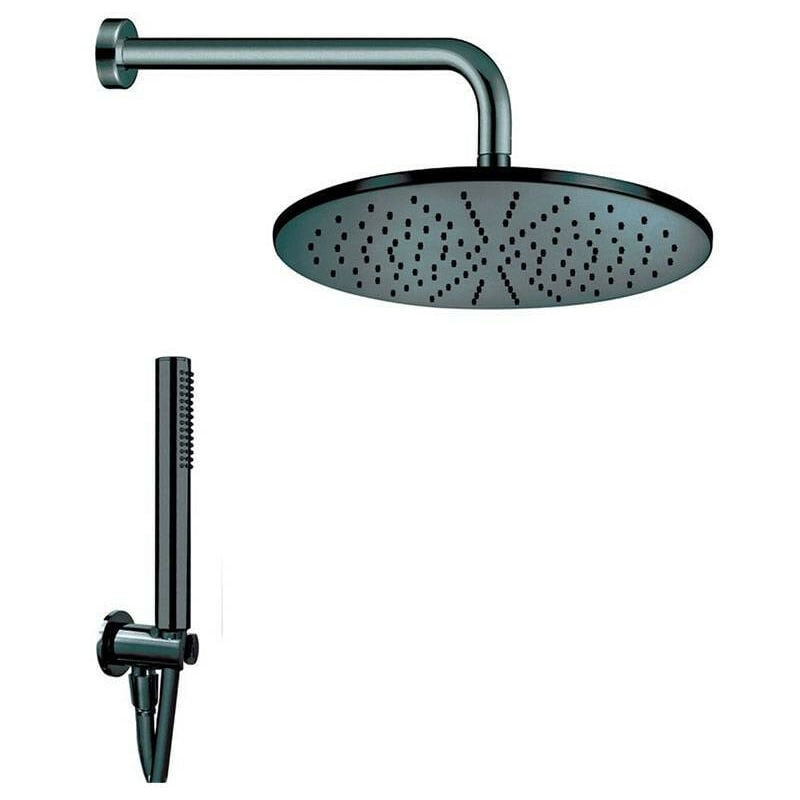 foto del prodotto damast kit doccia class tondo in ottone nero opaco composto da braccio doccia soffione 200x200 mm