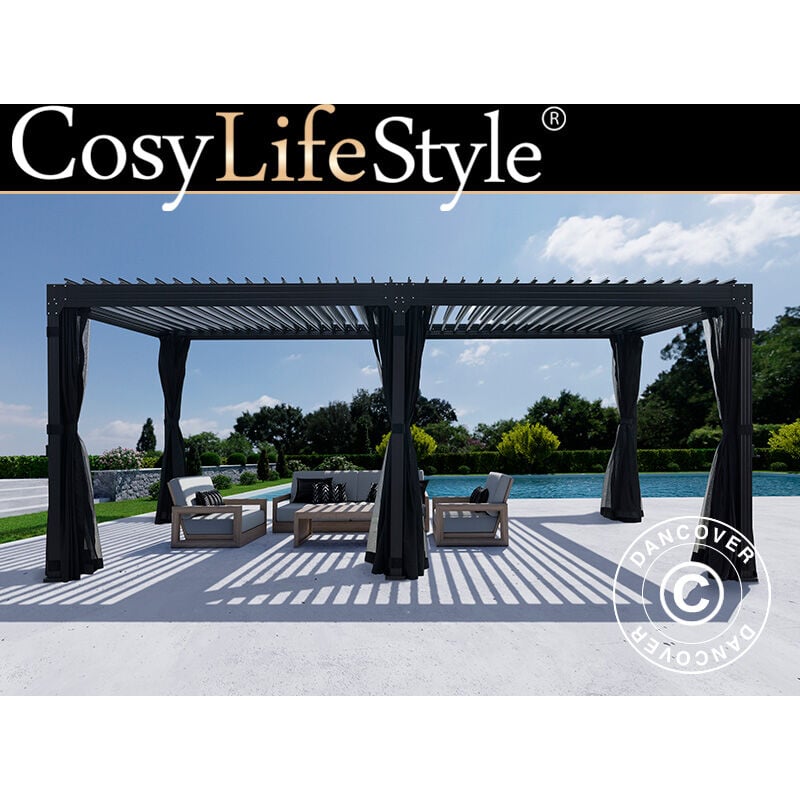 foto del prodotto dancover gazebo pergola bioclimatico monterey, 4x8m, con tendine e