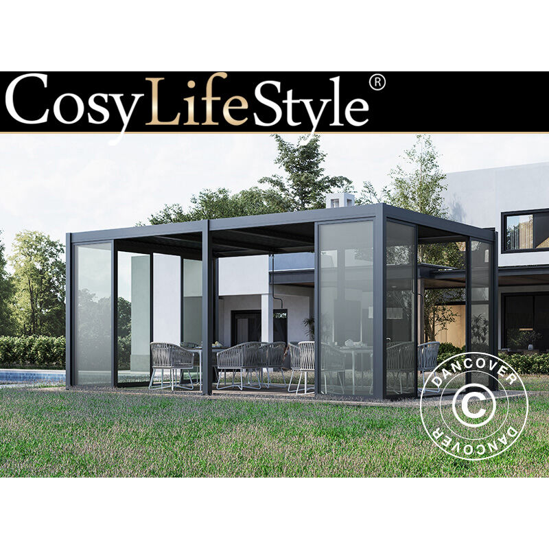 foto del prodotto dancover - gazebo pergola bioclimatico san pablo alu+ con porte scorrevoli,