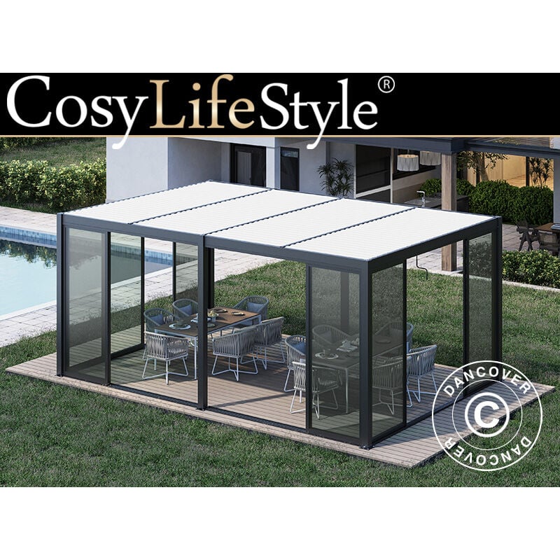 foto del prodotto dancover gazebo pergola bioclimatico san pablo alu con porte scorrevoli,
