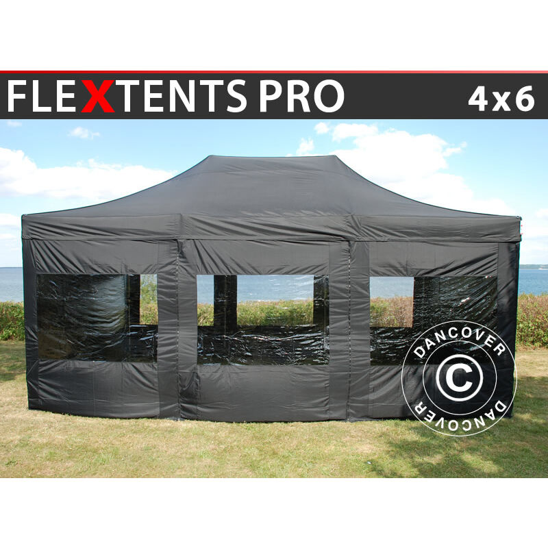foto del prodotto dancover gazebo pieghevole gazebo rapido flextents pro 4x6m nero, incl. 8