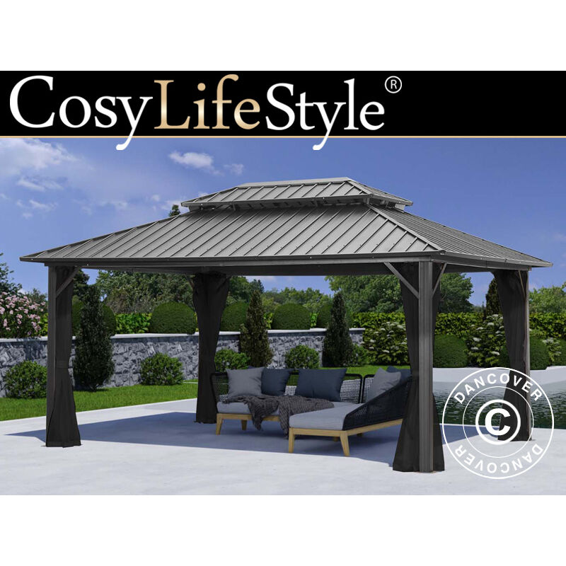 foto del prodotto dancover gazebo san francisco con tende e zanzariera, 3,65x4,85m, nero