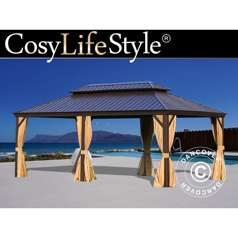 foto del prodotto dancover gazebo santa fe con tende e zanzariera, 3,65x6m, marrone