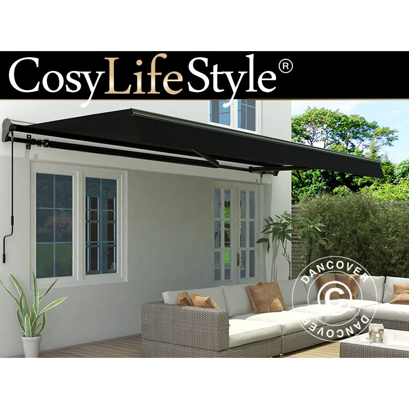 foto del prodotto dancover tenda da sole con manovella, 3,95x2,5m, nero telaio nero