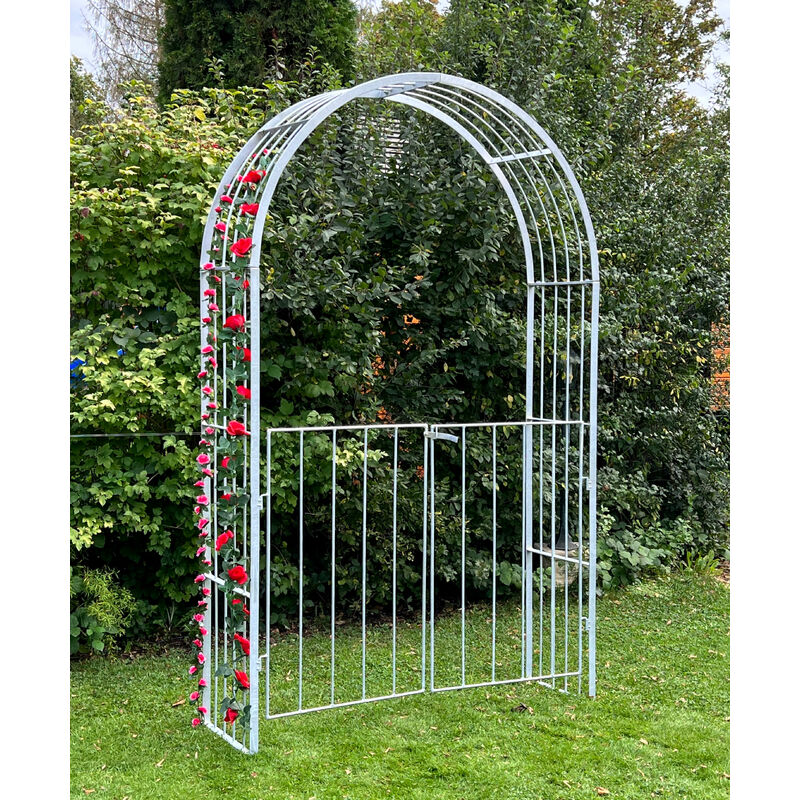 foto del prodotto dandibo arco di rose zincato solido con cancello porta 140 cm arco 96517 resistente alle intemperie arco rotondo aiuto per l arrampicata in ferro