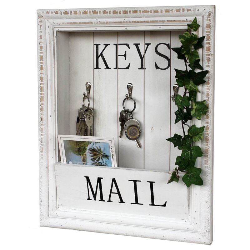 foto del prodotto dandibo organizzatore da parete vintage in legno con ripiano 18se011 bianco 38 cm portachiavi vassoio per le lettere cassetta per le note shabby