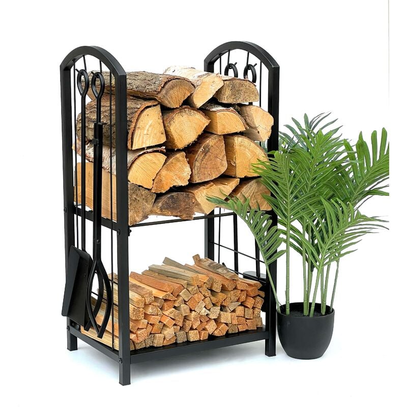 foto del prodotto dandibo porta legna da ardere da interno in metallo nero 72 cm supporto per legna da ardere con set camino 96431 carrello porta legna da ardere