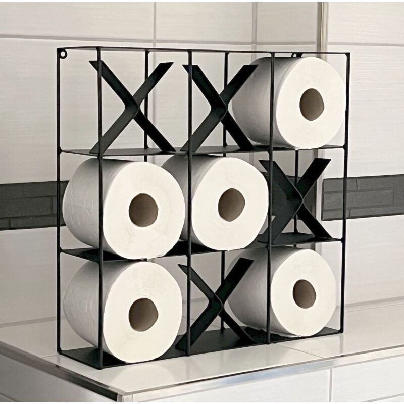 foto del prodotto dandibo porta rotolo di carta igienica in metallo nero tictactoe 96418 porta rotolo di carta igienica a muro wc porta rotolo di ricambio porta carta
