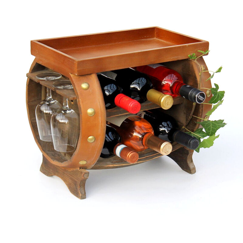 foto del prodotto dandibo portabottiglie in legno per vino marrone 33 cm 9064 portabottiglie da bar portabottiglie piccolo barile in legno con portabicchieri