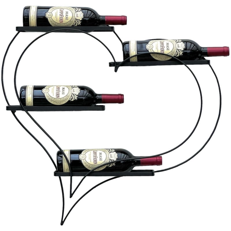 foto del prodotto dandibo portabottiglie in metallo cuore nero 96417 portabottiglie per 4 bottiglie 65 cm portabottiglie da parete scaffale da parete