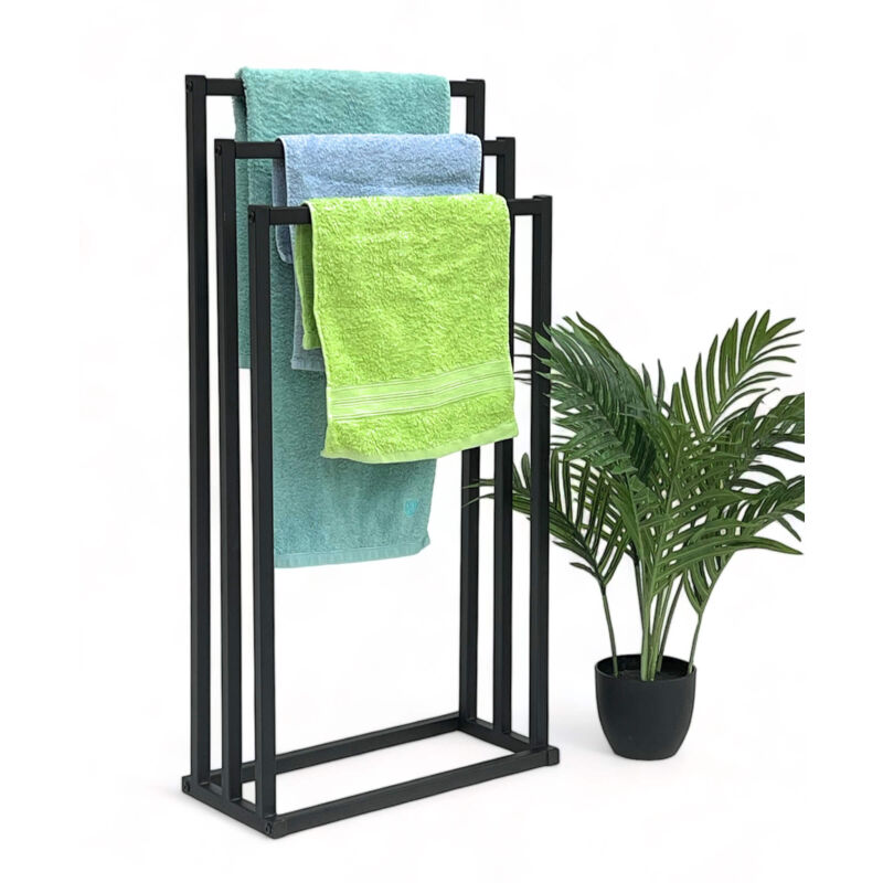 foto del prodotto dandibo portasciugamani in piedi in metallo nero opaco 96498 portasciugamani con 3 portasciugamani bagno arredo bagno moderno