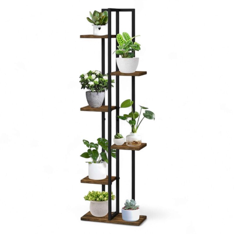 foto del prodotto dandibo scaffale per fiori interno metallo nero 6 ripiani legno 96582 120 cm scala per fiori supporto per piante design moderno