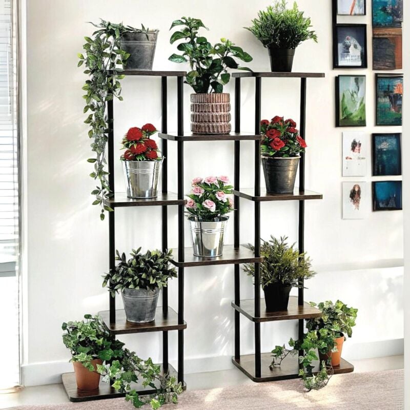 immagine 0 del prodotto dandibo scaffale per fiori interno metallo nero 6 ripiani legno 96584 supporto per piante 100 cm design moderno per portafiori