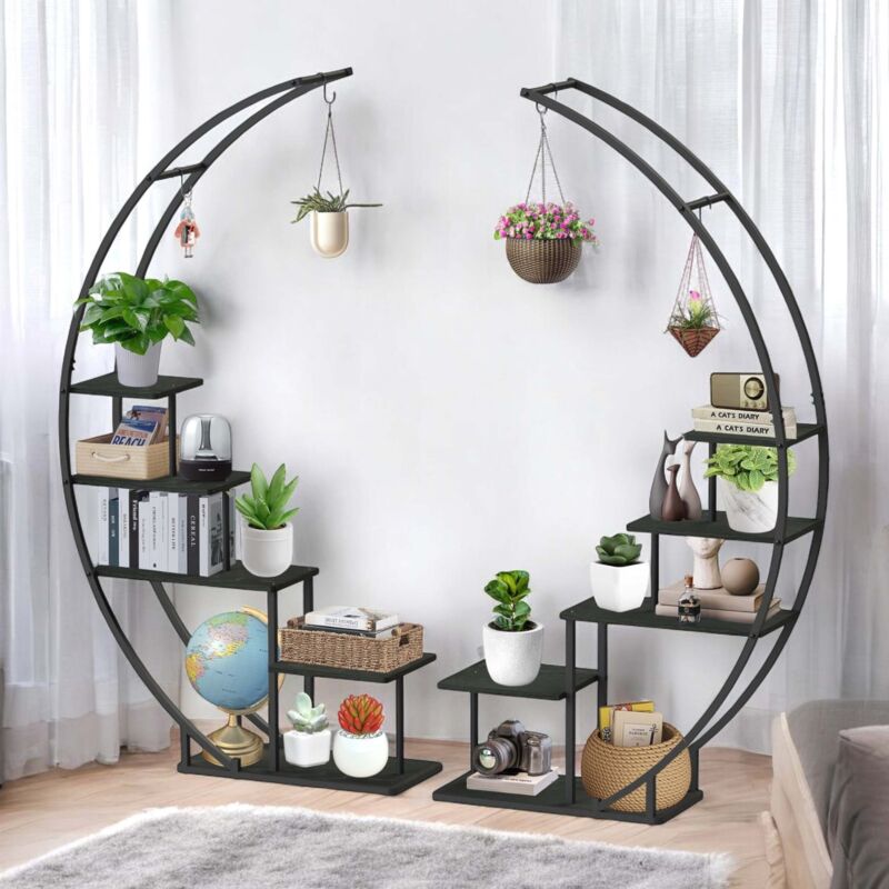 foto del prodotto dandibo scaffale per piante interno alto metallo nero rotondo 170 cm 96586 grande scaffale semicircolare supporto per piante design moderno