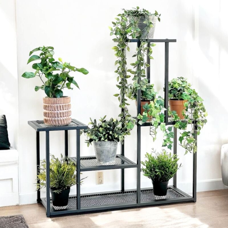 foto del prodotto dandibo scaffale per piante interno metallo nero 4 livelli 96579 portapiante moderno scaffale per piante