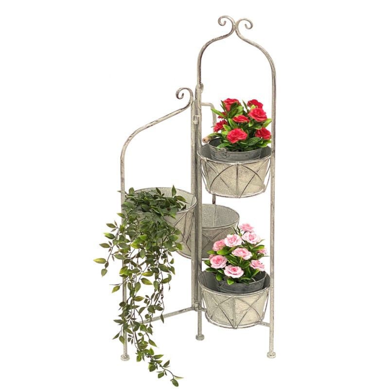 foto del prodotto dandibo scala di fiori per interni in metallo bianco grigio 100 cm portafiori con 4 vasi 96128 portafiori colonna di fiori portapiante balcone