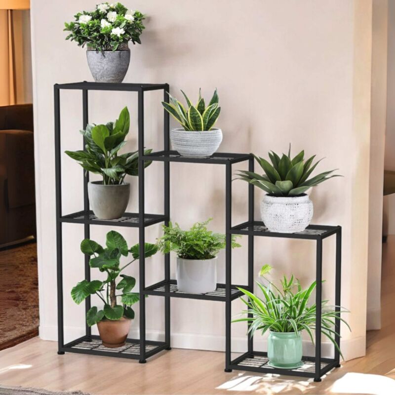 foto del prodotto dandibo scala per fiori da interno in metallo nero 6 livelli 96578 porta piante moderno design scaffale per piante
