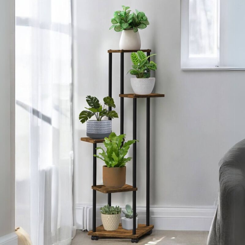 foto del prodotto dandibo scala per fiori interno metallo nero 5 ripiani 96580 scaffale per fiori supporto per piante design moderno