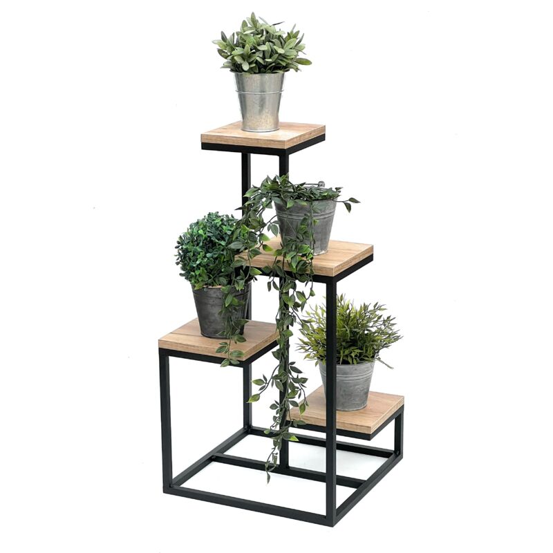 foto del prodotto dandibo scala per fiori metallo nero legno 75 cm scala per piante supporto per fiori 96355 colonna per fiori supporto per piante moderno sgabello
