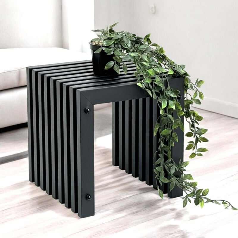 foto del prodotto dandibo sgabello a doghe sgabello metallo nero quadrato base solida 32 cm tavolino moderno doghe