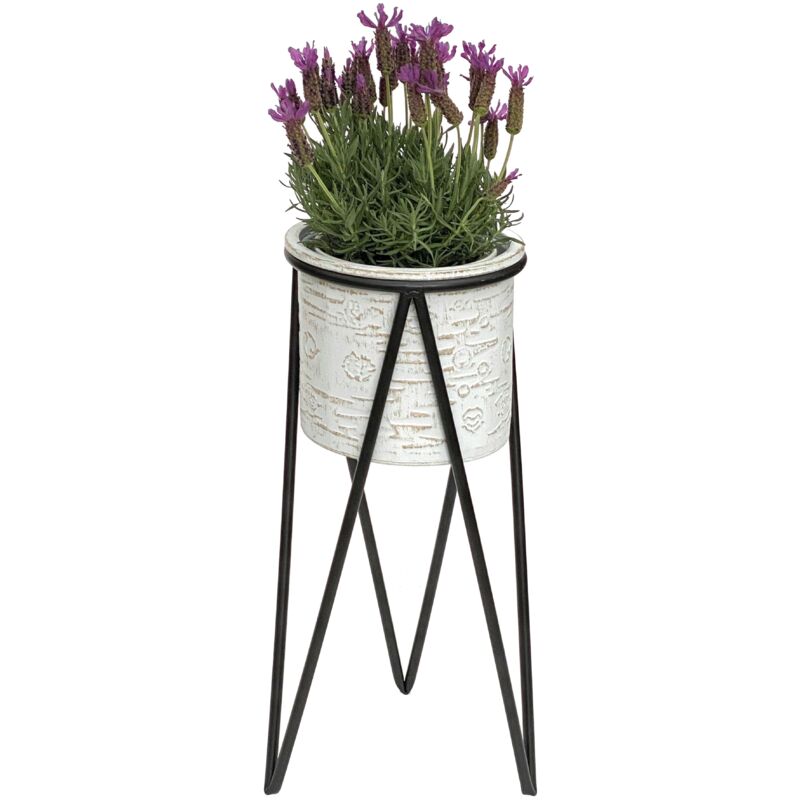 foto del prodotto dandibo sgabello per fiori con vaso in metallo nero bianco s 50 cm supporto per fiori 96043 colonna per fiori supporto per piante moderno sgabello