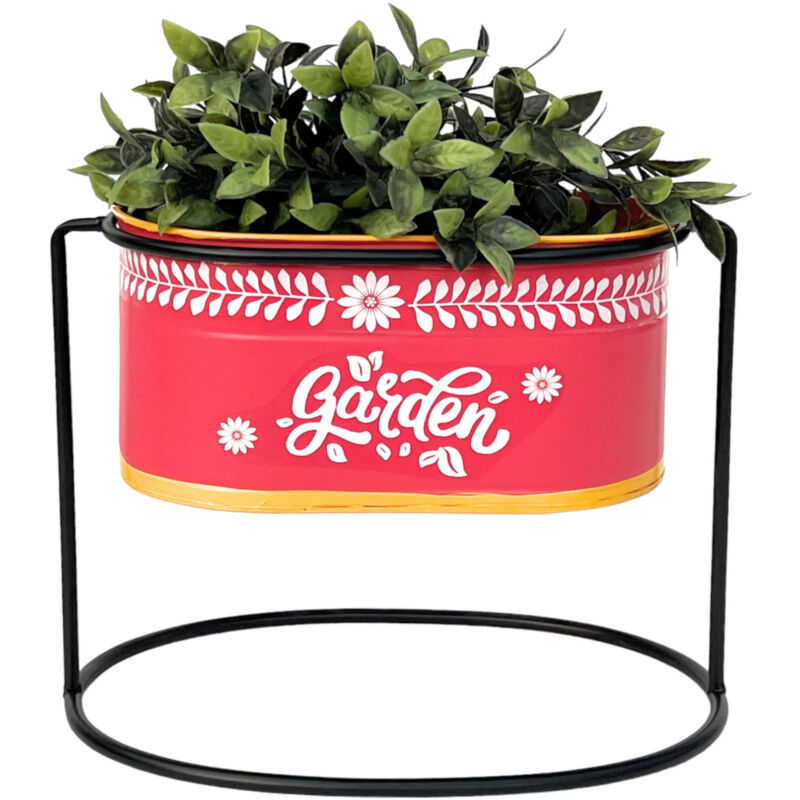 foto del prodotto dandibo sgabello per fiori con vaso in piedi in metallo rosso ovale 24 cm portafiori 96526 s colonna per fiori fioriera moderna portafiori