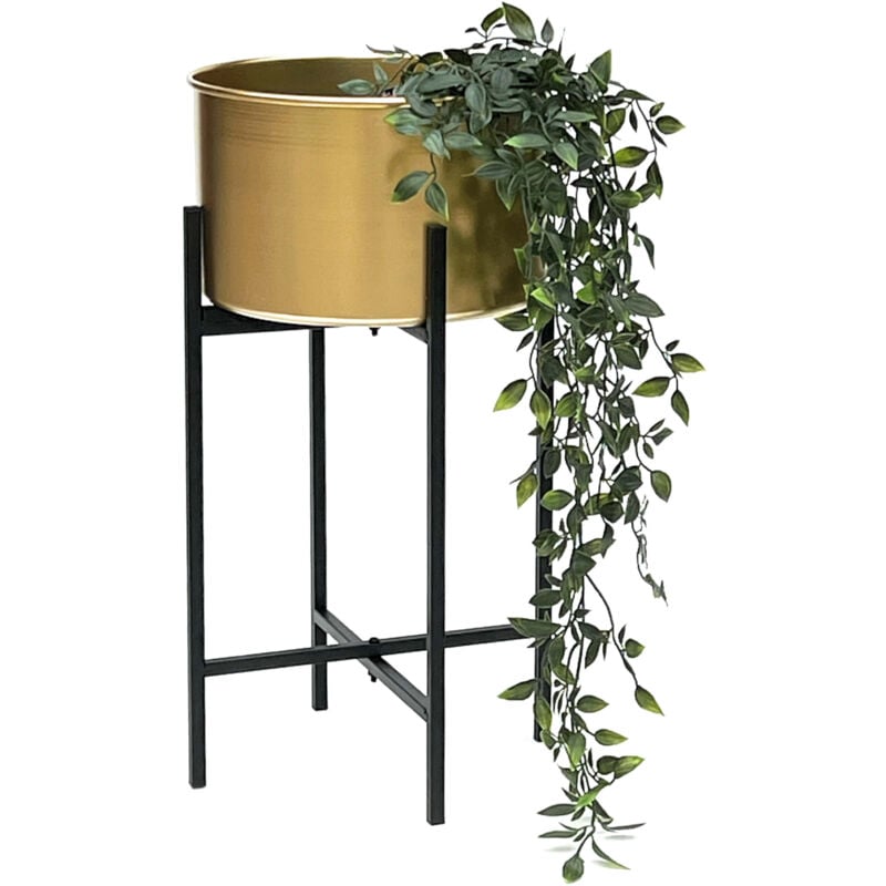 foto del prodotto dandibo sgabello per fiori con vaso oro metallo nero 50 cm portafiori 96527 portapiante colonna per fiori sgabello per piante moderne