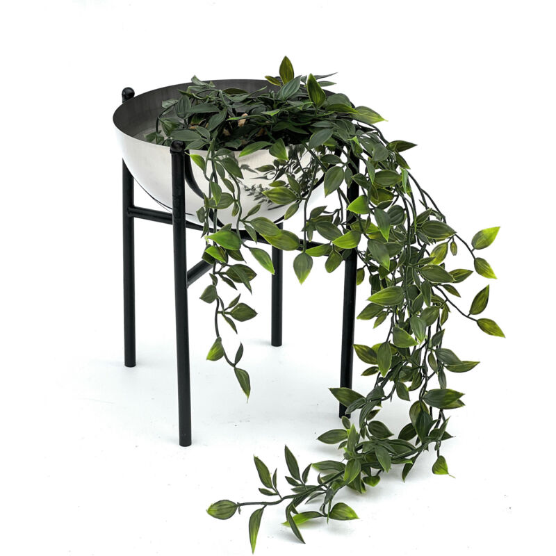 foto del prodotto dandibo sgabello per fiori in metallo con vaso nero argento 25 cm portafiori 96257 s colonna per fiori portapiante moderno sgabello per piante