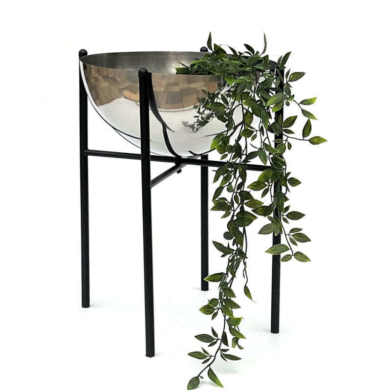 foto del prodotto dandibo sgabello per fiori in metallo con vaso nero argento 45 cm portafiori 96257 l colonna per fiori portapiante moderno sgabello per piante