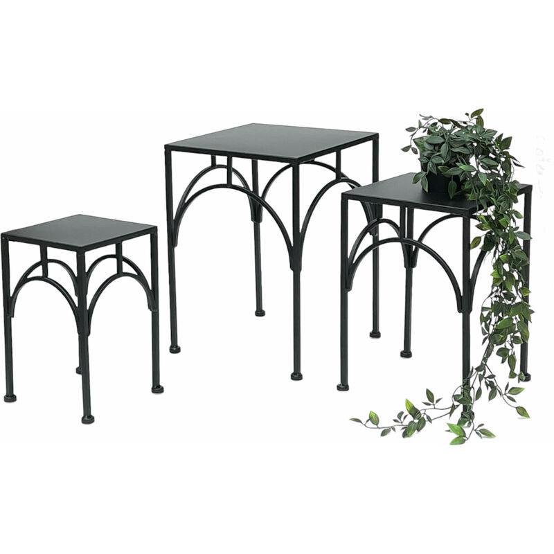 foto del prodotto dandibo sgabello per fiori in metallo nero quadrato portafiori tavolino 96449 set di 3 portapiante colonna per fiori sgabello per piante moderne