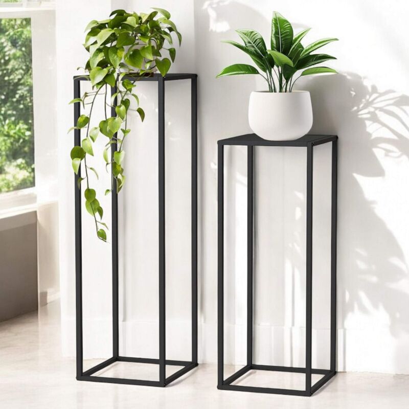 foto del prodotto dandibo supporto per piante metallo nero quadrato set da 2 96587 tavolino alto sgabello per fiori portapiante design moderno