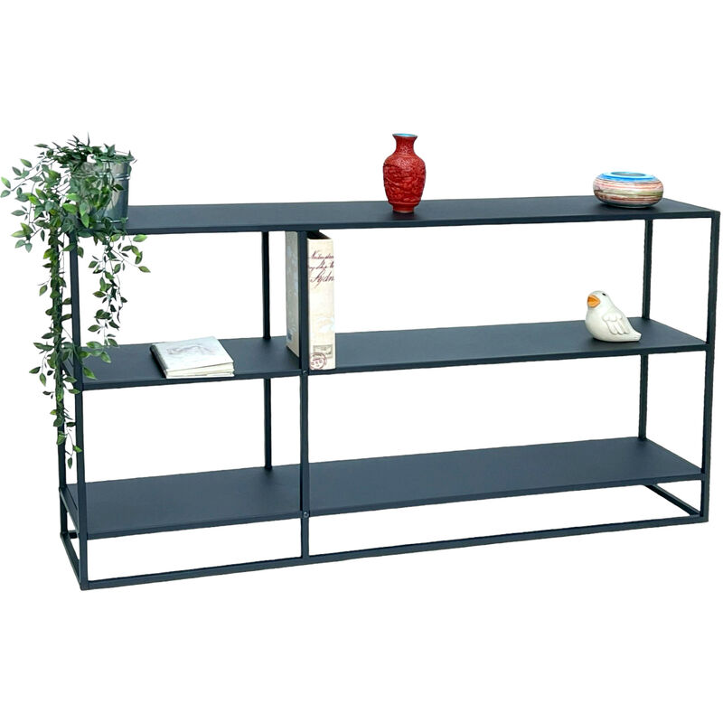 foto del prodotto dandibo tavolo consolle metallo nero stretto con 3 livelli moderno 140x70x25 cm scaffale scaffale in piedi 96471 scaffale in metallo con ripiano