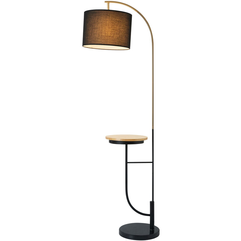 foto del prodotto danna arc floor lamp, 35 x 35 x 165,1 cm, metallo, con porta usb, tavolo in legno e base di marmo, soggiorno, nero oro, vn l00071b teamson home