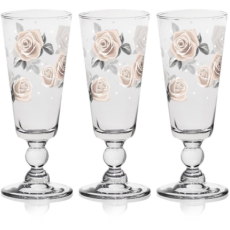 foto del prodotto darling rose tris di flute da 750 cc in vetro con decoro a rose