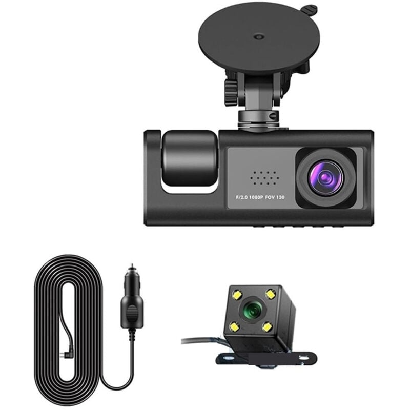 foto del prodotto dash cam telecamera a 3 vie anteriore dvr auto a 3ch hd 1080p registratore videocamera trade shop traesio