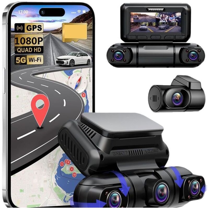 foto del prodotto dashcam a 4 canali, telecamera per auto a 360 , anteriore, posteriore, sinistra e destra, radar a microonde, rilevamento del movimento, modalit 