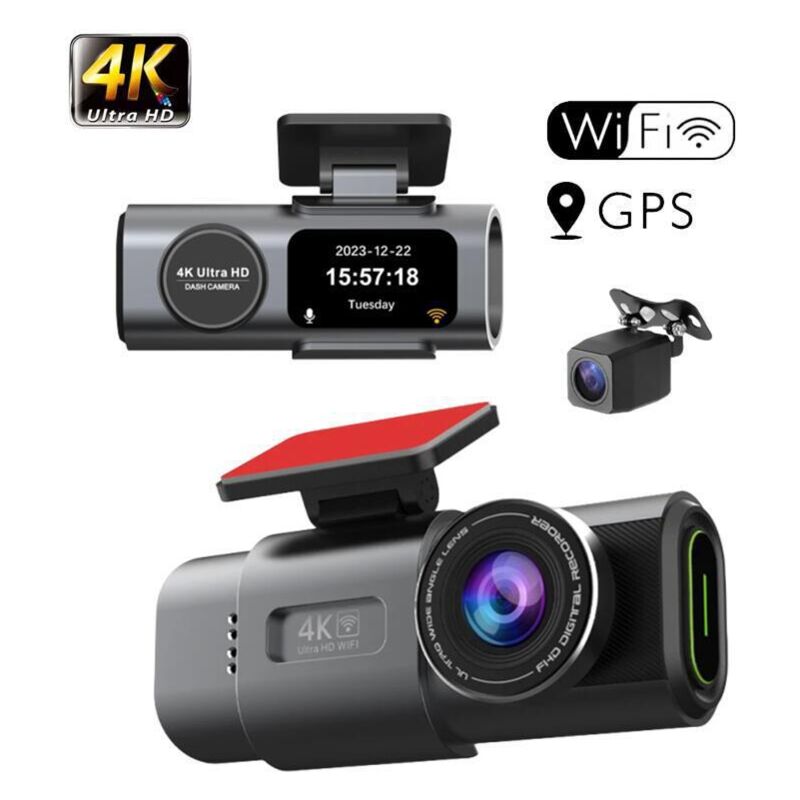 foto del prodotto dashcam per auto 4k 1080p, dash cam con schermo ips da 1,47 , wifi e app, telecamera per auto grandangolare da 170 , visione notturna, scheda sd da