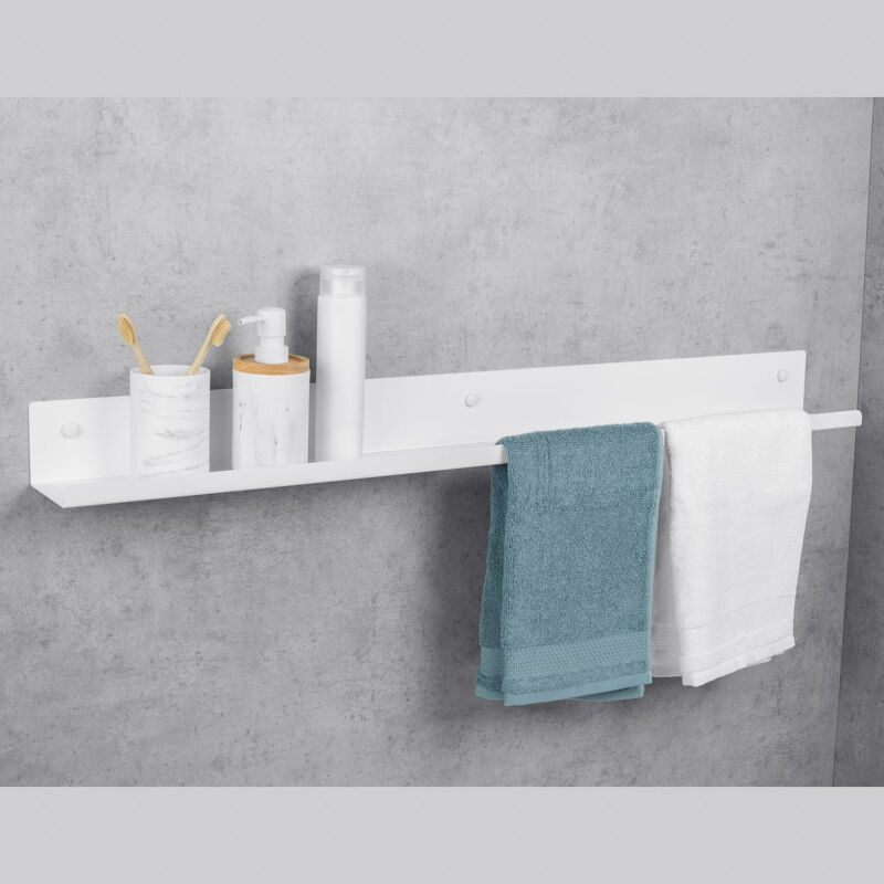 foto del prodotto daske porta asciugamani bagno con mensola, in alluminio, bianco, destra, mirage 100 cm 