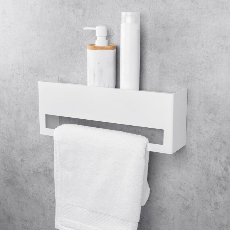 foto del prodotto daske porta asciugamani bagno con mensola, in alluminio, bianco, keyka 40 cm 