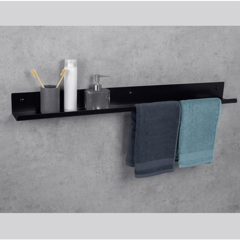 foto del prodotto daske porta asciugamani bagno con mensola, in alluminio, nero, destra, mirage 100 cm 