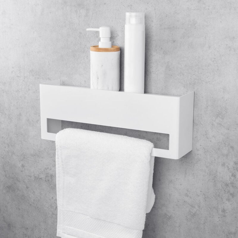 foto del prodotto daske porta asciugamani bagno con mensola, montaggio adesivo, bianco, keyka 40 cm 
