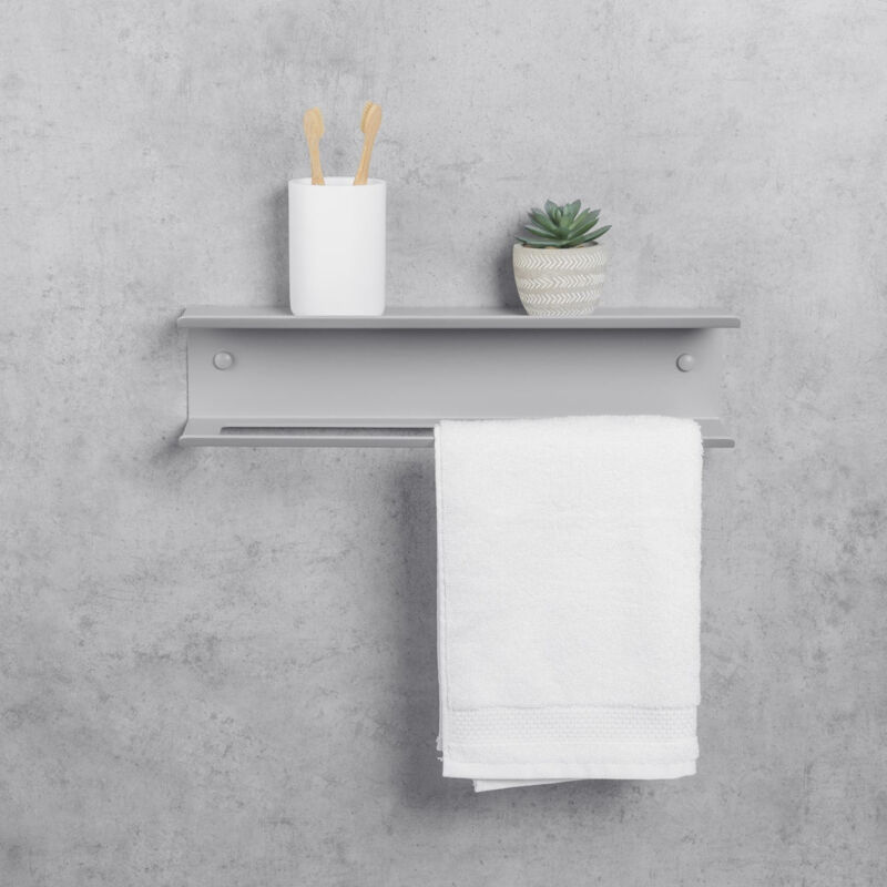 foto del prodotto daske porta asciugamani bagno con mensola, montaggio adesivo, grigio, pody 45 cm 