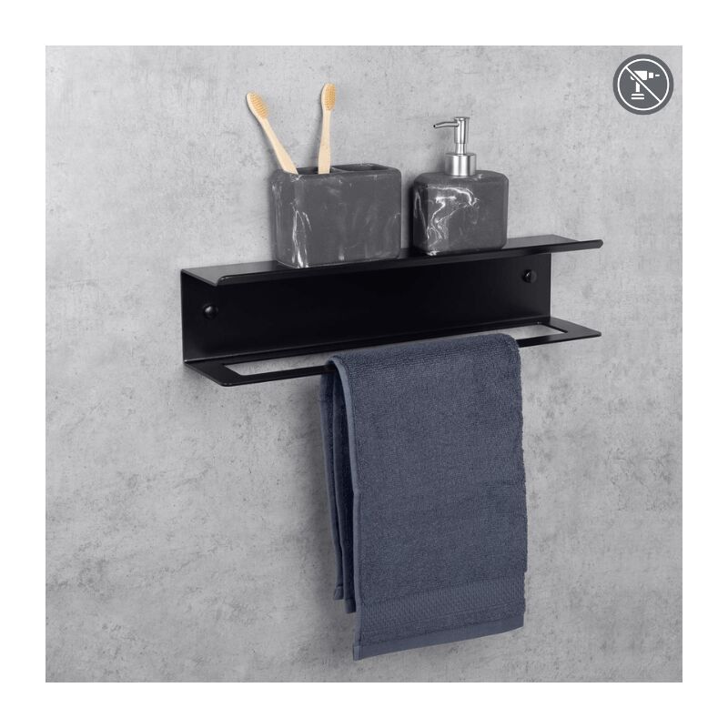foto del prodotto daske porta asciugamani bagno con mensola, montaggio adesivo, nero, pody 45 cm 