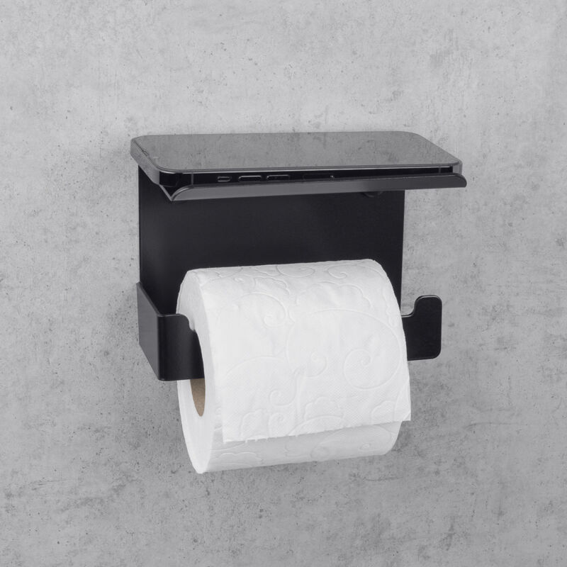 foto del prodotto daske porta carta igienica con mensola, in inox, nero, destra, bliss 2