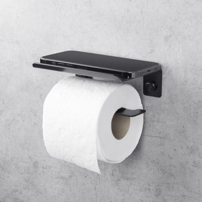 foto del prodotto daske porta carta igienica con mensola, in inox, nero, sinistra, bliss