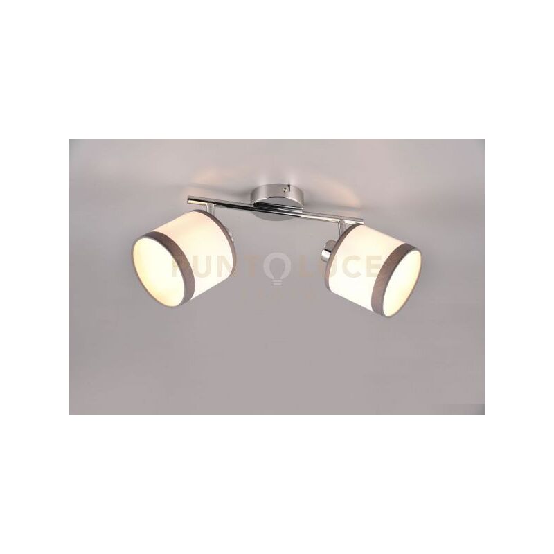 foto del prodotto davos barra 2 spots orientabili metallo cromato paralumi bianco e grigio l. 35cm attacco e14