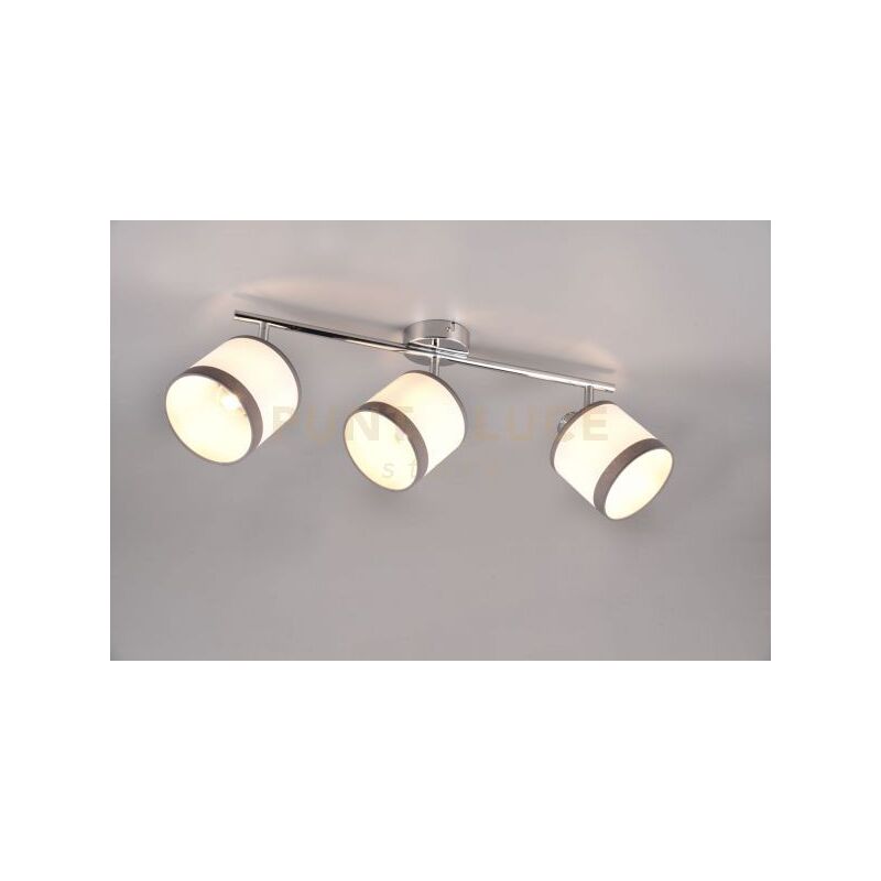 foto del prodotto davos barra 3 spots orientabili metallo cromato paralumi bianco e grigio l. 58cm attacco e14