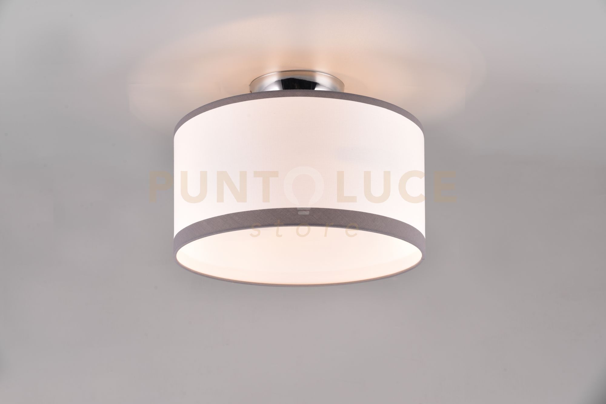 foto del prodotto davos plafoniera metallo cromato paralume bianco e grigio d. 30cm 2 luci attacco e14